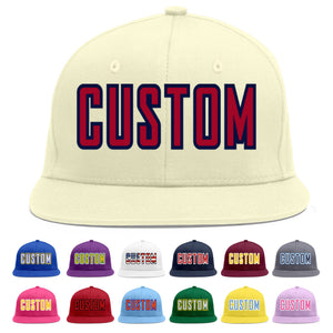 Custom Cream Red-Navy Flat Eaves Sport Baseball Cap