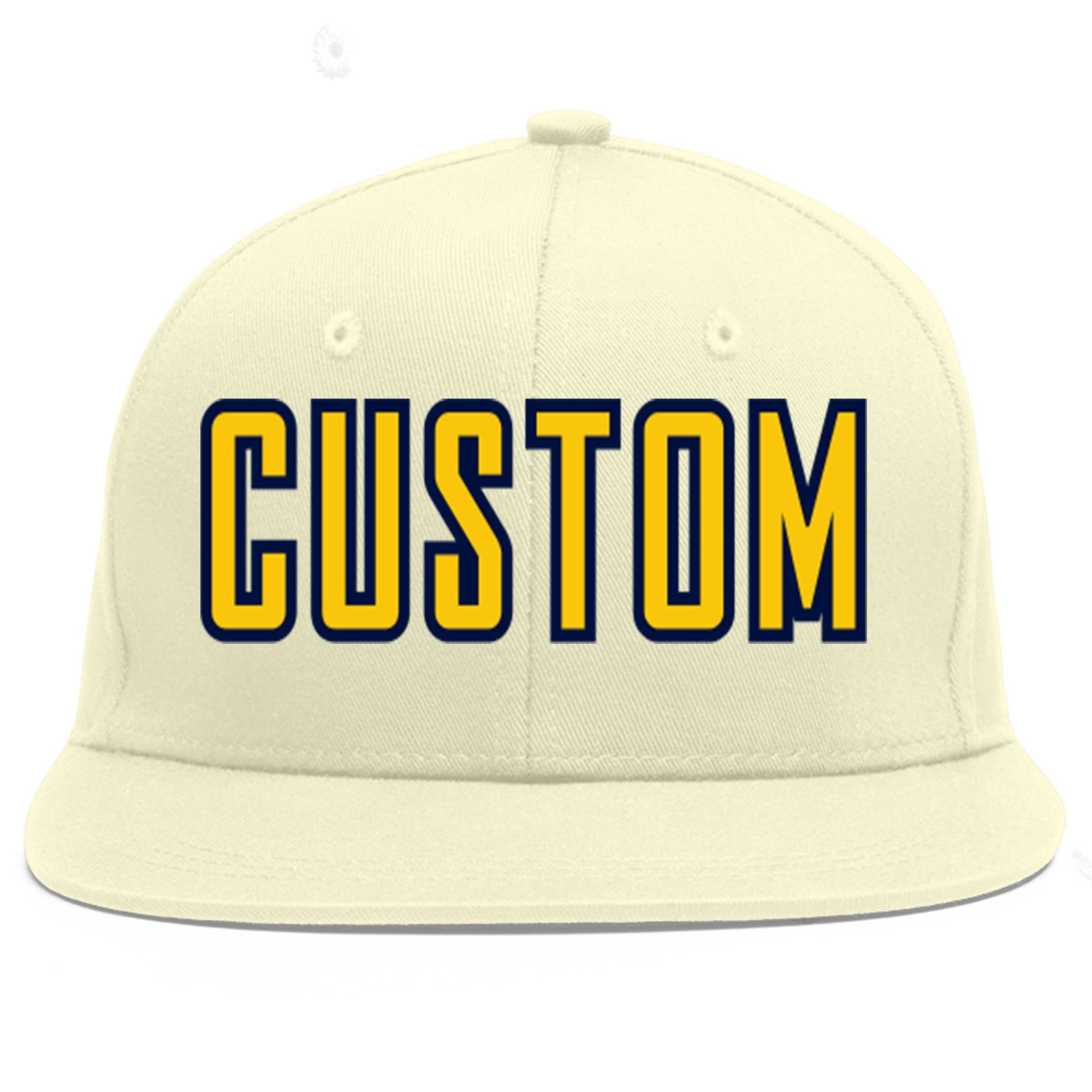 Casquette de baseball sport personnalisée crème or-marine plate Eaves