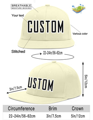 Custom Cream Black-White Flat Eaves Sport Baseball Cap