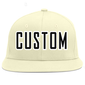 Custom Cream Black-White Flat Eaves Sport Baseball Cap