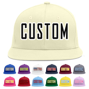 Custom Cream Black-White Flat Eaves Sport Baseball Cap