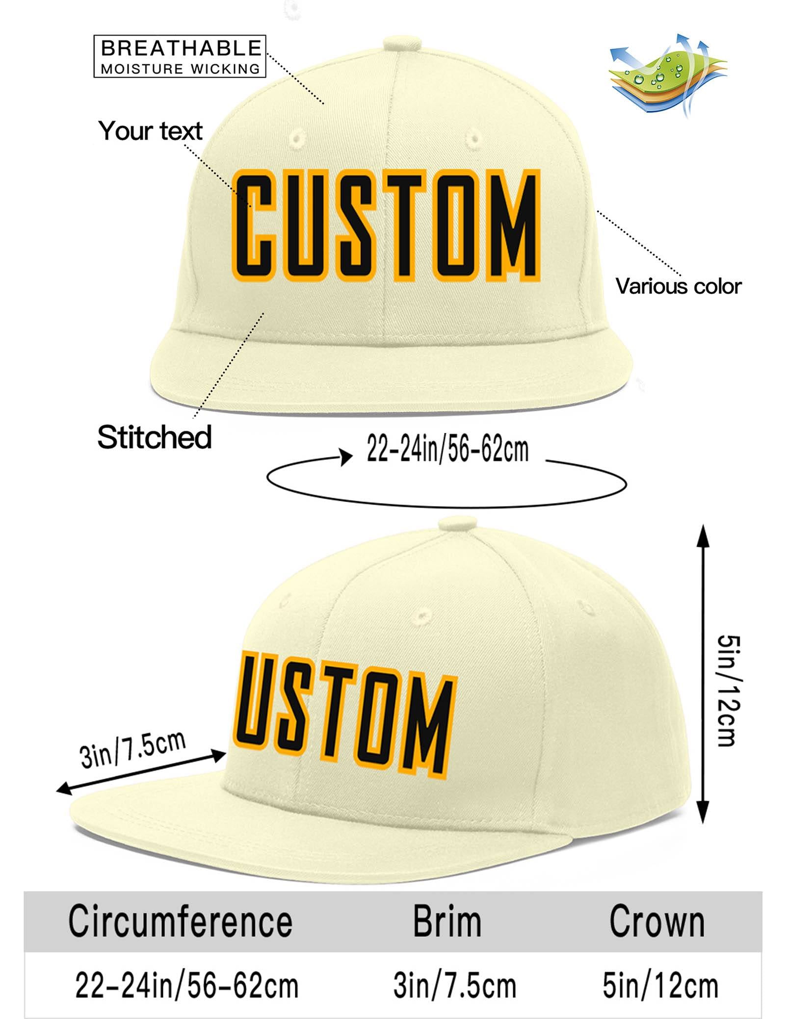 Custom Cream Black-Yellow Flat Eaves Sport Baseball Cap