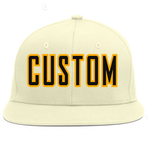 Custom Cream Black-Yellow Flat Eaves Sport Baseball Cap