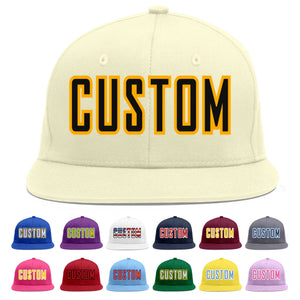 Custom Cream Black-Yellow Flat Eaves Sport Baseball Cap