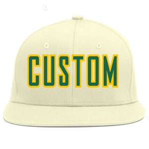 Custom Cream Kelly Green-Gold Flat Eaves Sport Baseball Cap