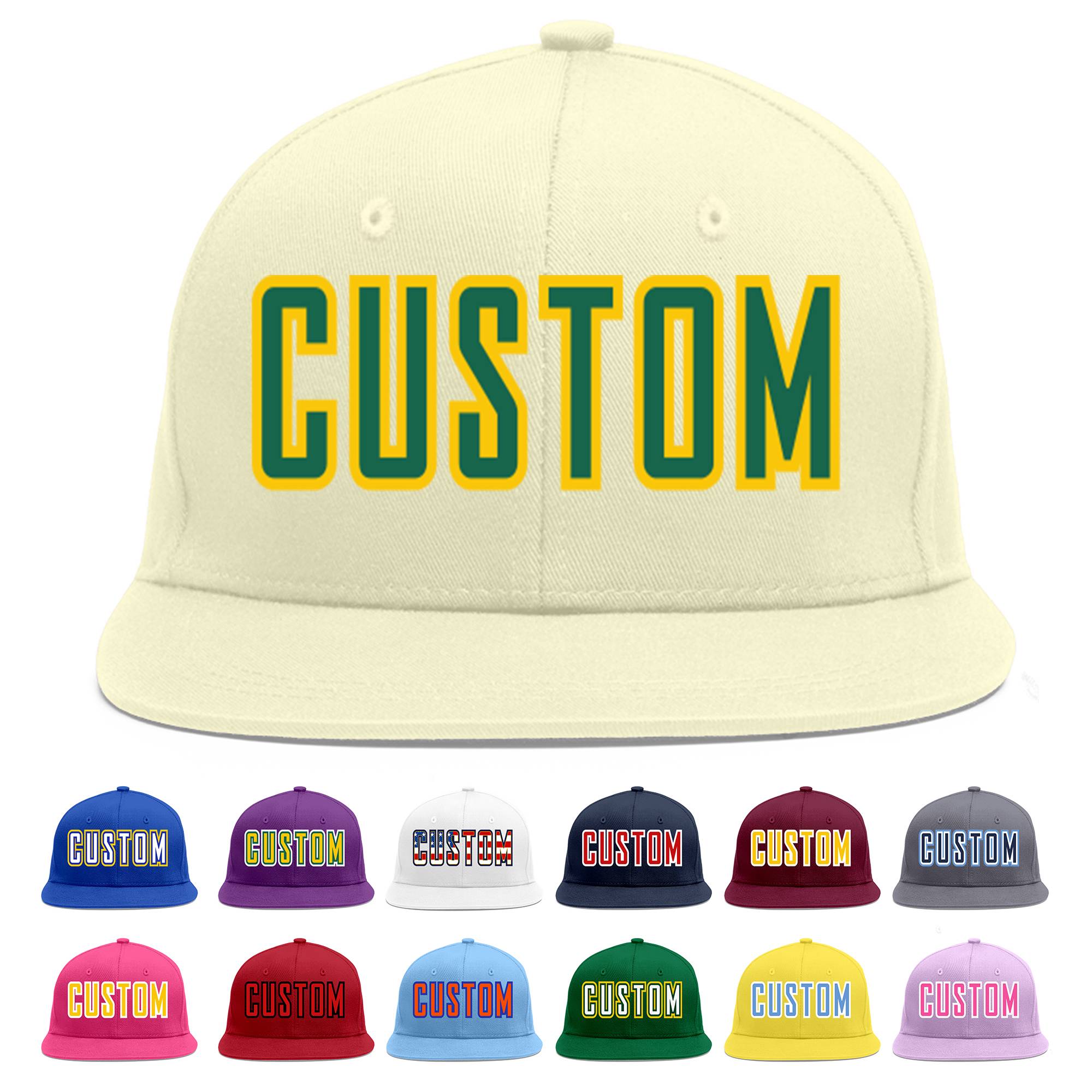 Casquette de baseball personnalisée Kelly Green-Gold Flat Eaves Sport