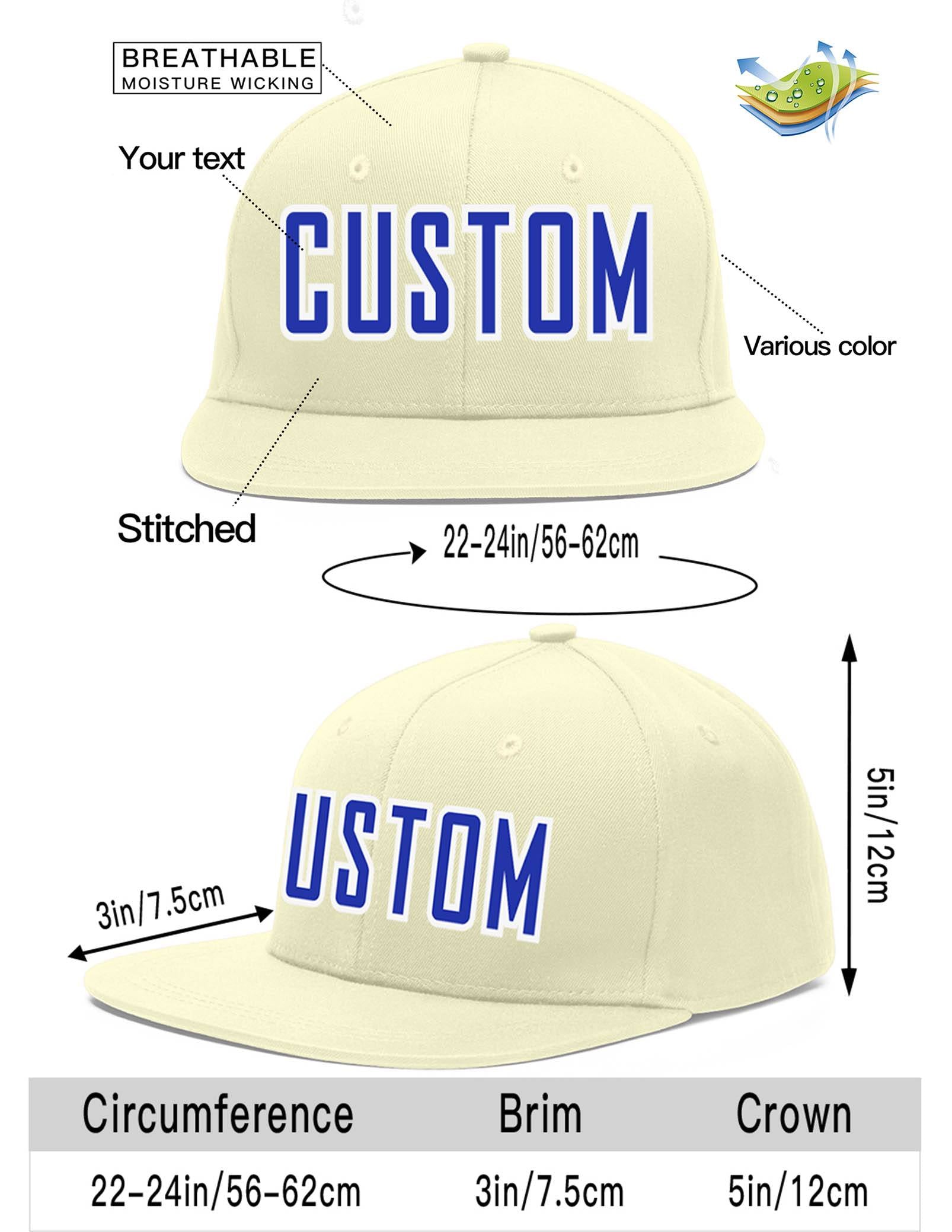 Custom Cream Royal-White Flat Eaves Sport Baseball Cap