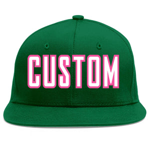 Custom Green White-Pink Flat Eaves Sport Baseball Cap