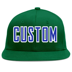 Custom Green Royal-White Flat Eaves Sport Baseball Cap