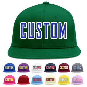 Custom Green Royal-White Flat Eaves Sport Baseball Cap