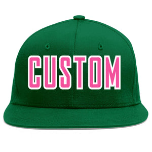 Custom Green Pink-White Flat Eaves Sport Baseball Cap