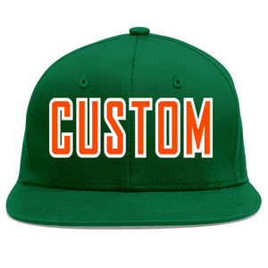 Custom Green Orange-White Flat Eaves Sport Baseball Cap