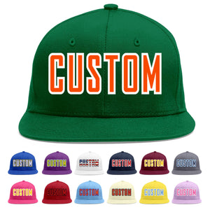 Custom Green Orange-White Flat Eaves Sport Baseball Cap