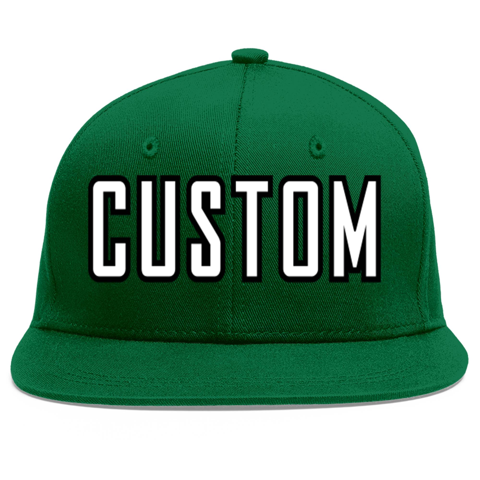 Custom Green White-Black Flat Eaves Sport Baseball Cap