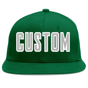 Custom Green Gray-White Flat Eaves Sport Baseball Cap