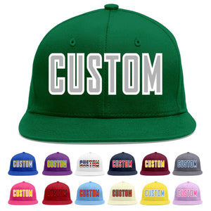 Custom Green Gray-White Flat Eaves Sport Baseball Cap