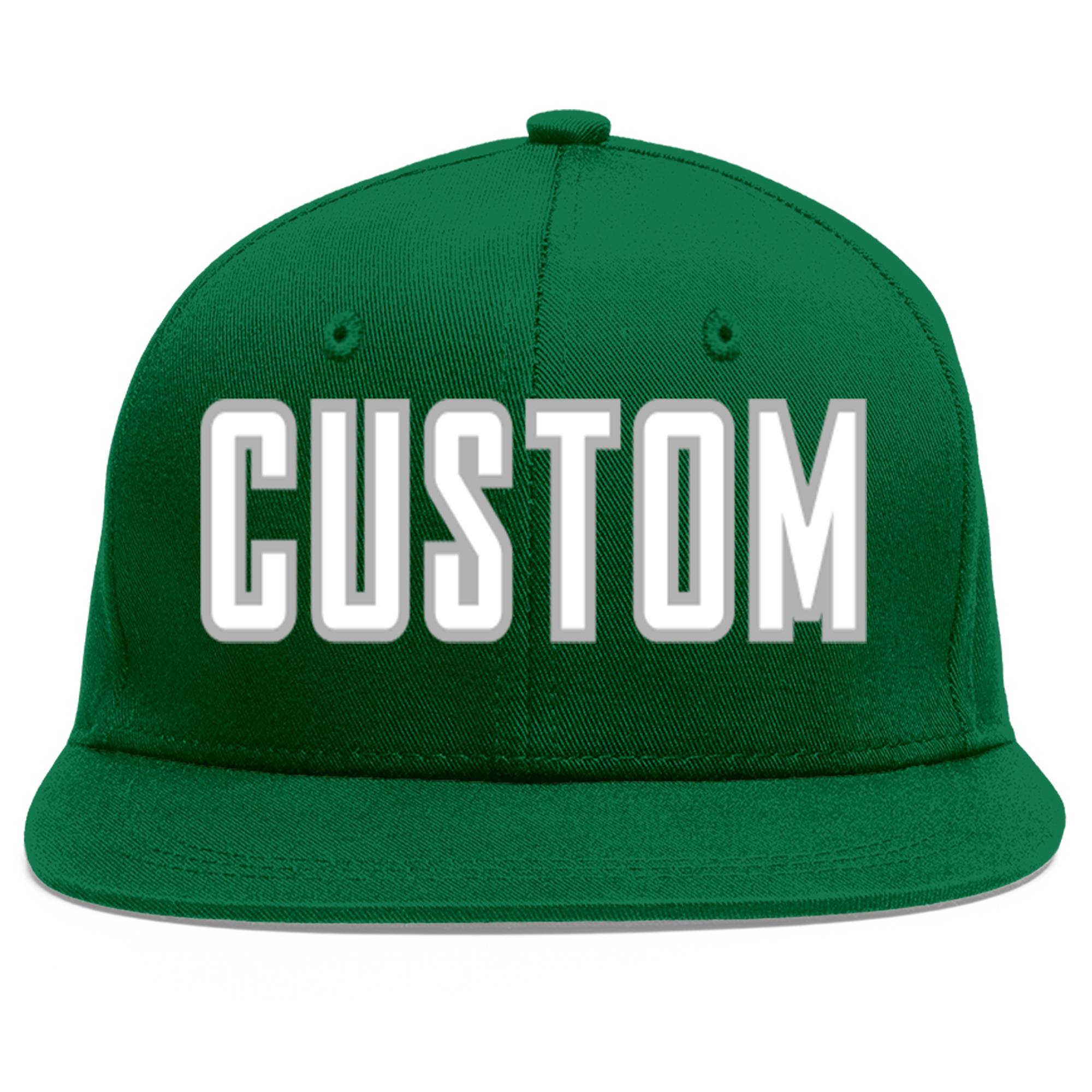 Custom Green White-Gray Flat Eaves Sport Baseball Cap