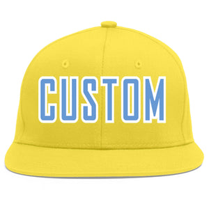 Custom Light Gold Light Blue-White Flat Eaves Sport Baseball Cap