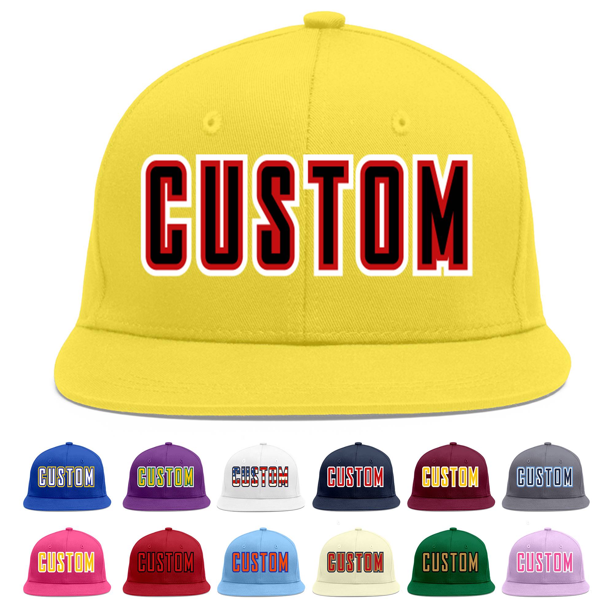 Custom Light Gold Black-Red Flat Eaves Sport Baseball Cap