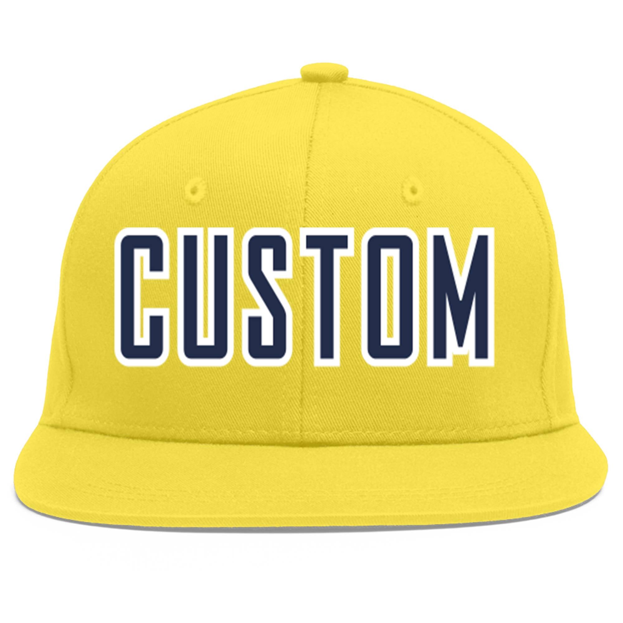 Custom Light Gold Navy-White Flat Eaves Sport Baseball Cap