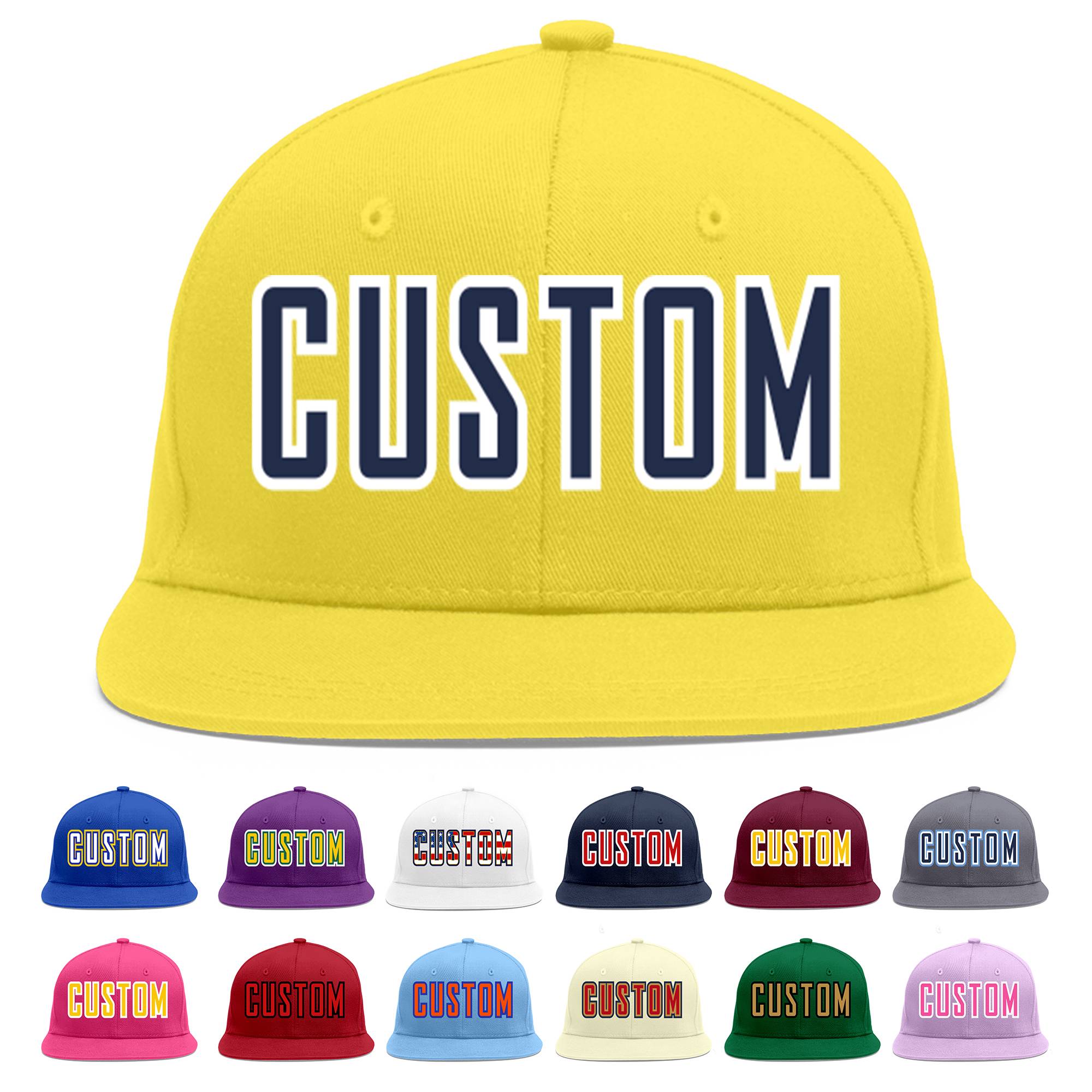 Custom Light Gold Navy-White Flat Eaves Sport Baseball Cap