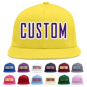 Custom Light Gold purple-White Flat Eaves Sport Baseball Cap