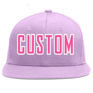 Custom Light Purple Pink-White Flat Eaves Sport Baseball Cap