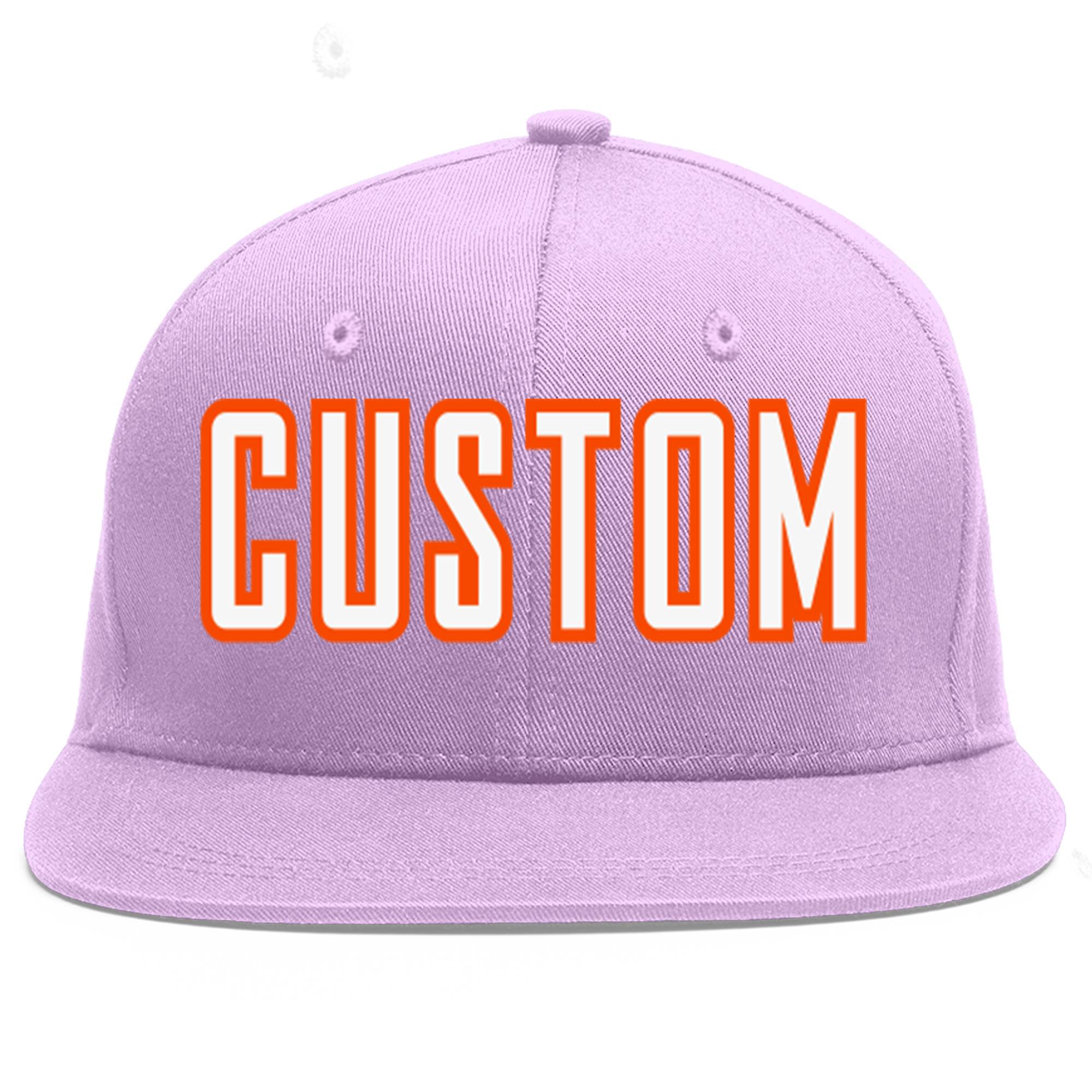 Casquette de baseball sport personnalisée violet clair blanc-orange à avant-toit plat