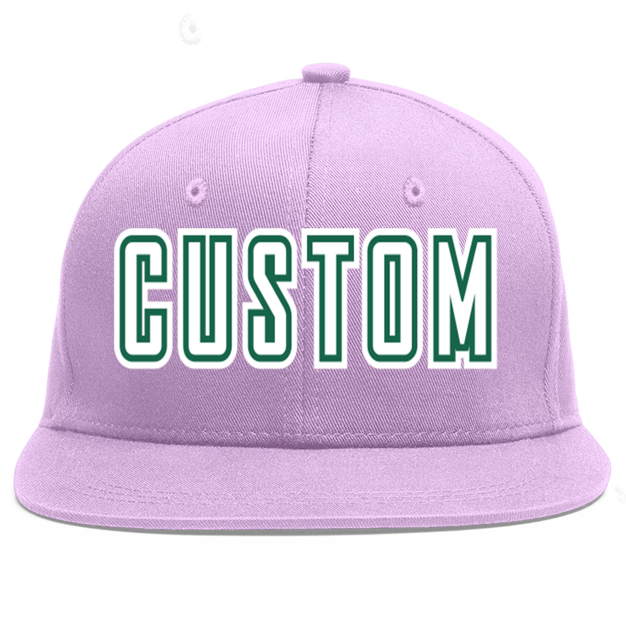 Custom Light Purple White-Kelly Green Flat Eaves Sport Baseball Cap