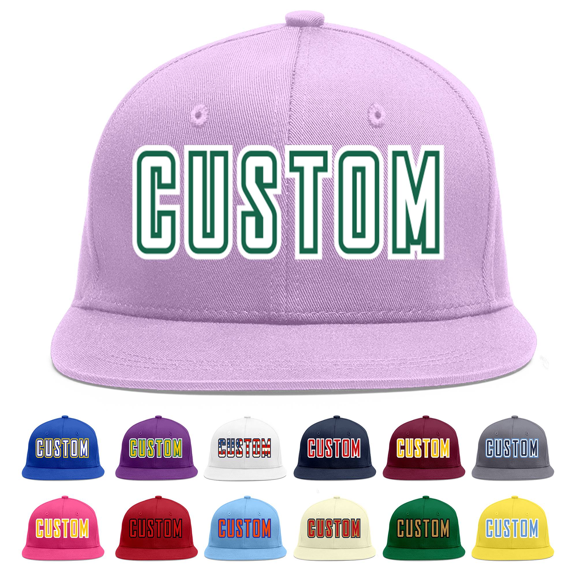 Custom Light Purple White-Kelly Green Flat Eaves Sport Baseball Cap