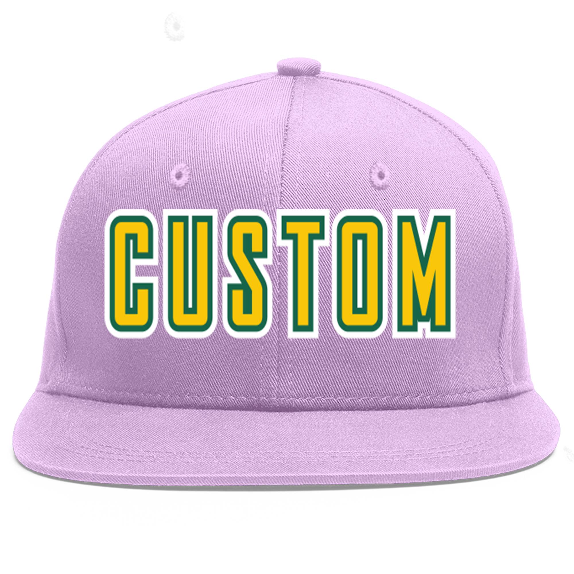 Casquette de baseball de sport personnalisée, violet clair, or-Kelly Green Flat Eaves