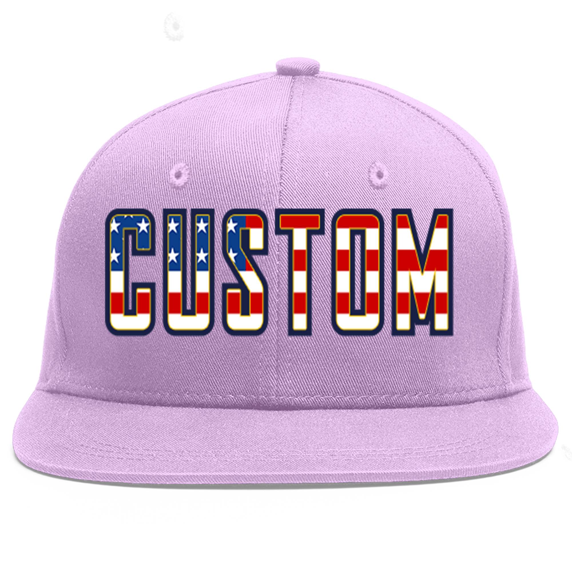 Custom Light Purple Vintage USA Flag-Gold Flat Eaves Sport Baseball Cap