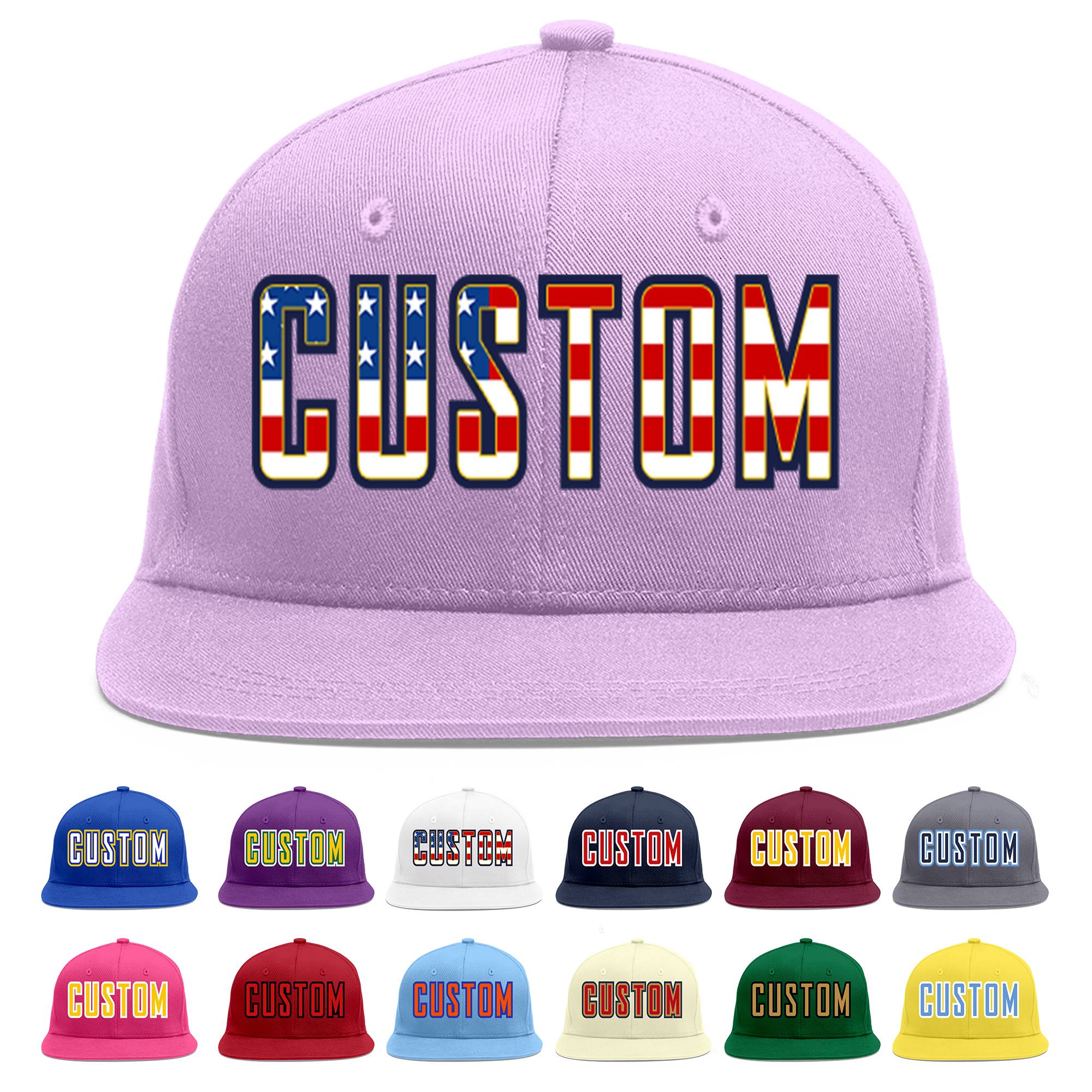 Custom Light Purple Vintage USA Flag-Gold Flat Eaves Sport Baseball Cap