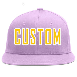 Casquette de baseball sport personnalisée violet clair or-blanc plat Eaves