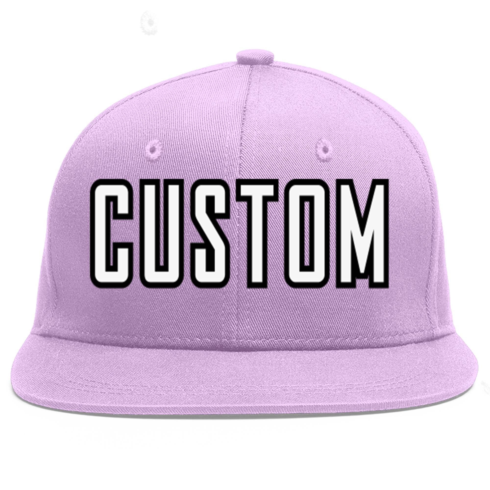 Custom Light Purple White-Black Flat Eaves Sport Baseball Cap