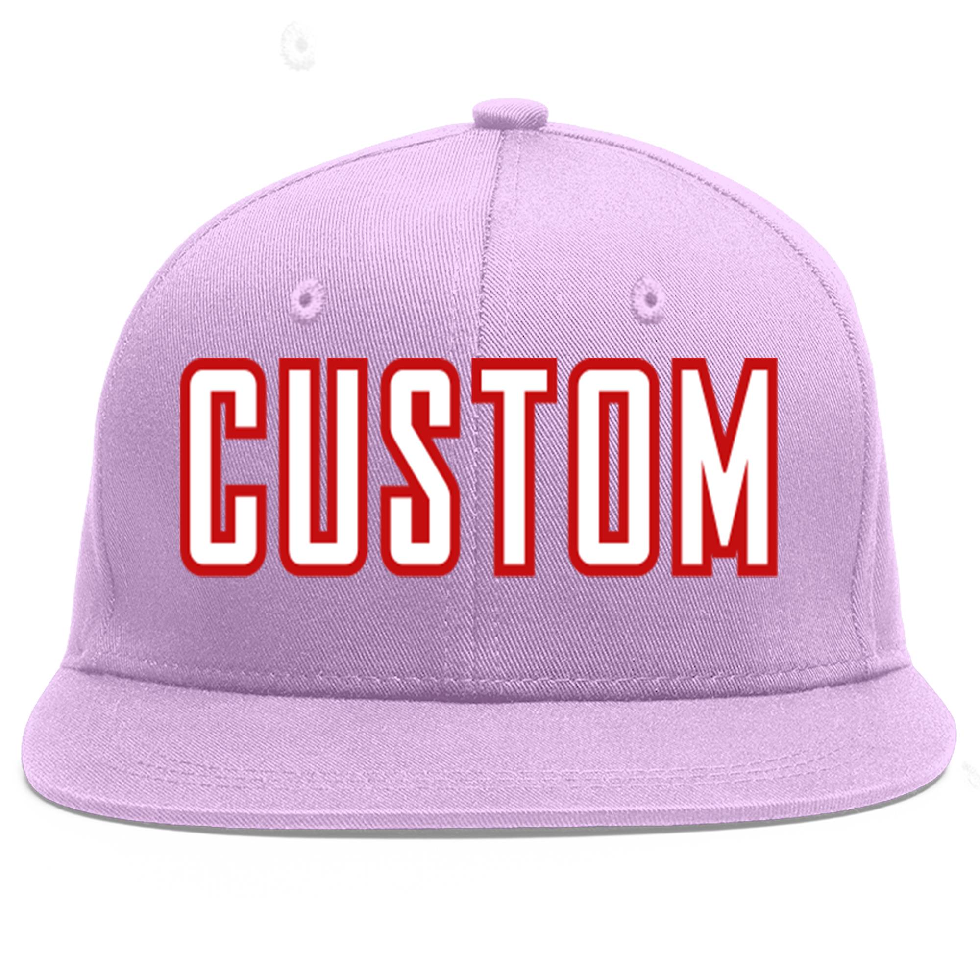 Custom Light Purple White-Red Flat Eaves Sport Baseball Cap