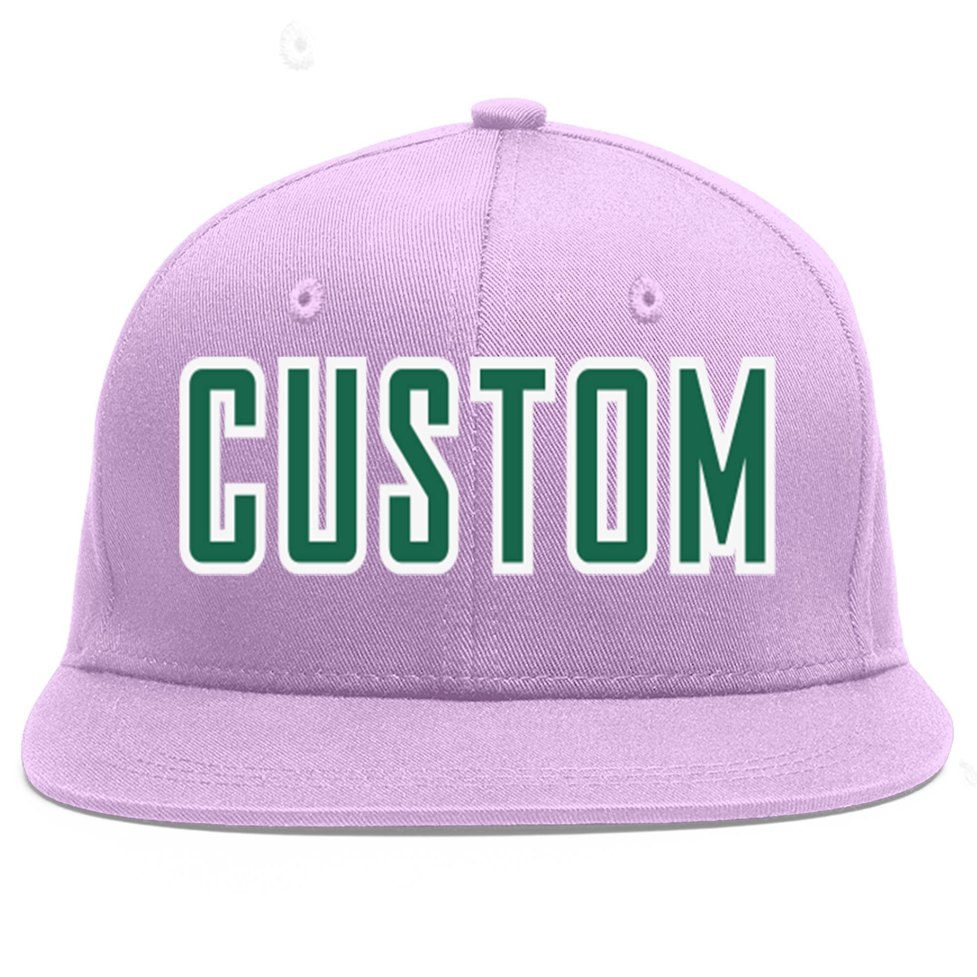 Casquette de baseball de sport personnalisée violet clair Kelly vert-blanc avec avant-toit plat