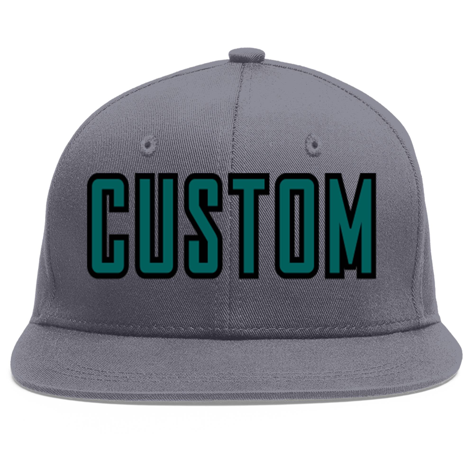 Casquette de baseball sport personnalisée gris foncé Aqua-Black Flat Eaves