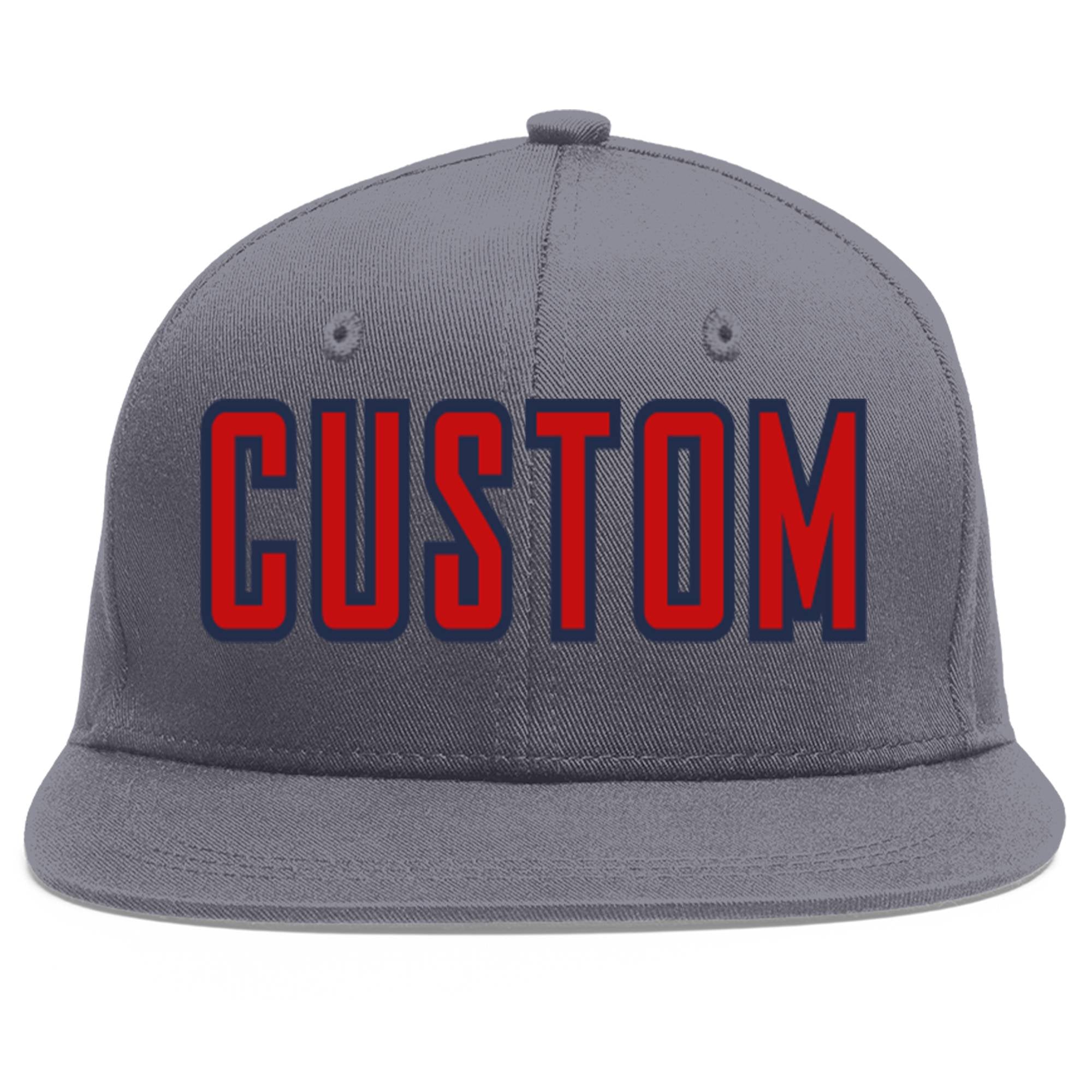 Custom Dark Gray Red-Navy Flat Eaves Sport Baseball Cap