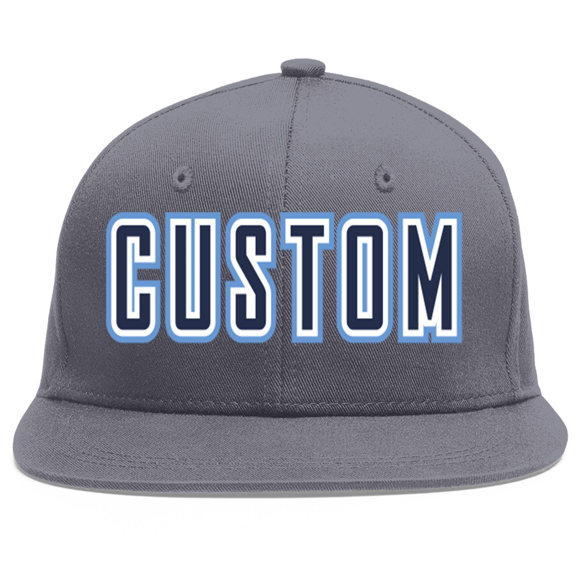 Custom Dark Gray Navy-White Flat Eaves Sport Baseball Cap