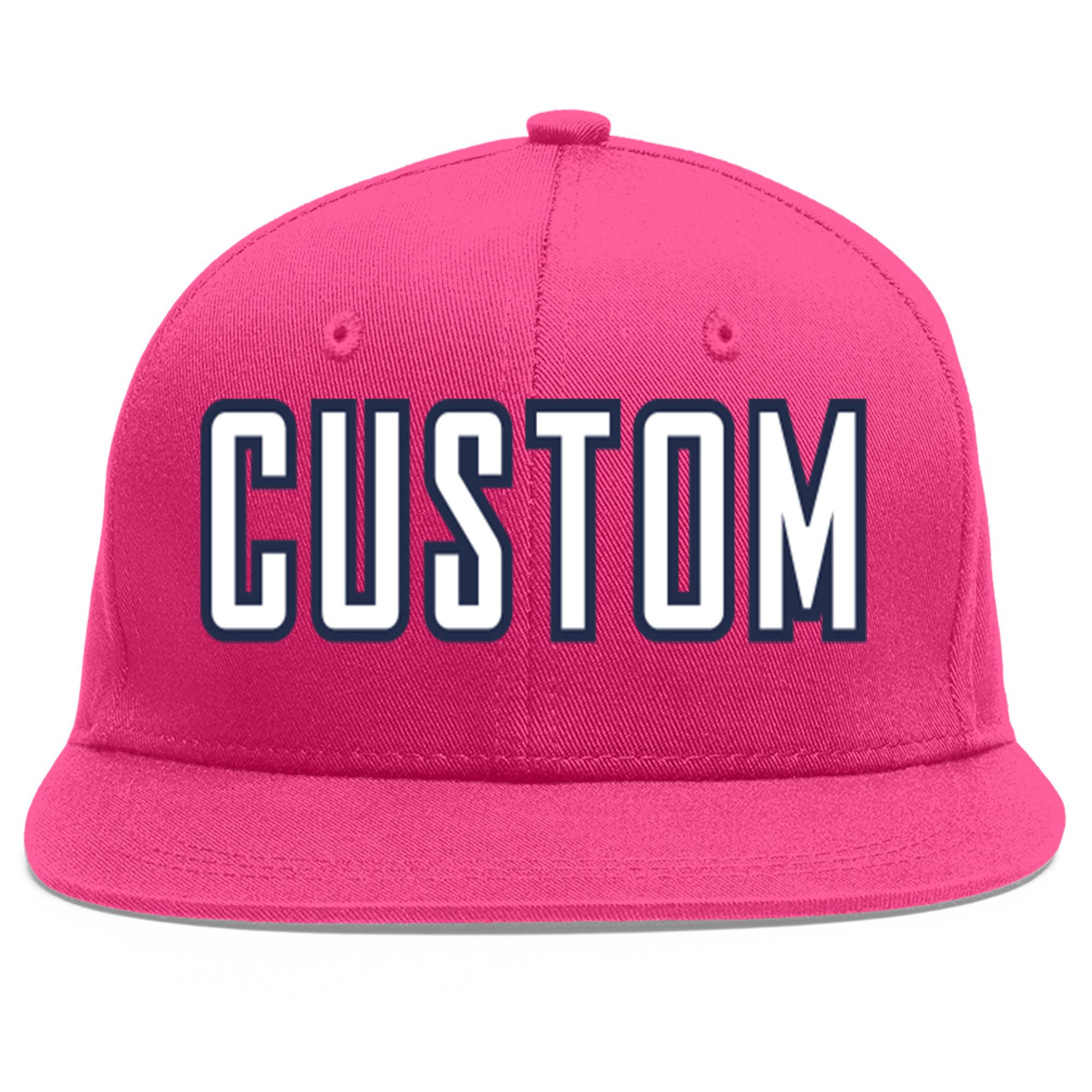 Custom Rose Red White-Navy Flat Eaves Sport Baseball Cap