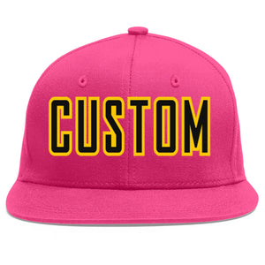 Custom Rose Red Black-Gold Flat Eaves Sport Baseball Cap