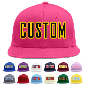 Custom Rose Red Black-Gold Flat Eaves Sport Baseball Cap