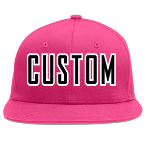 Custom Rose Red Black-White Flat Eaves Sport Baseball Cap