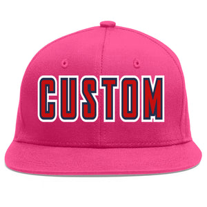 Custom Rose Red Red-Navy Flat Eaves Sport Baseball Cap