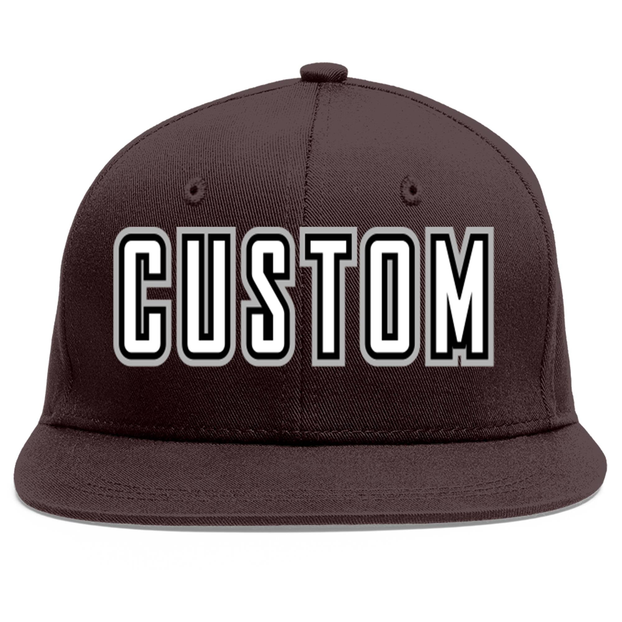 Custom Brown White-Black Flat Eaves Sport Baseball Cap