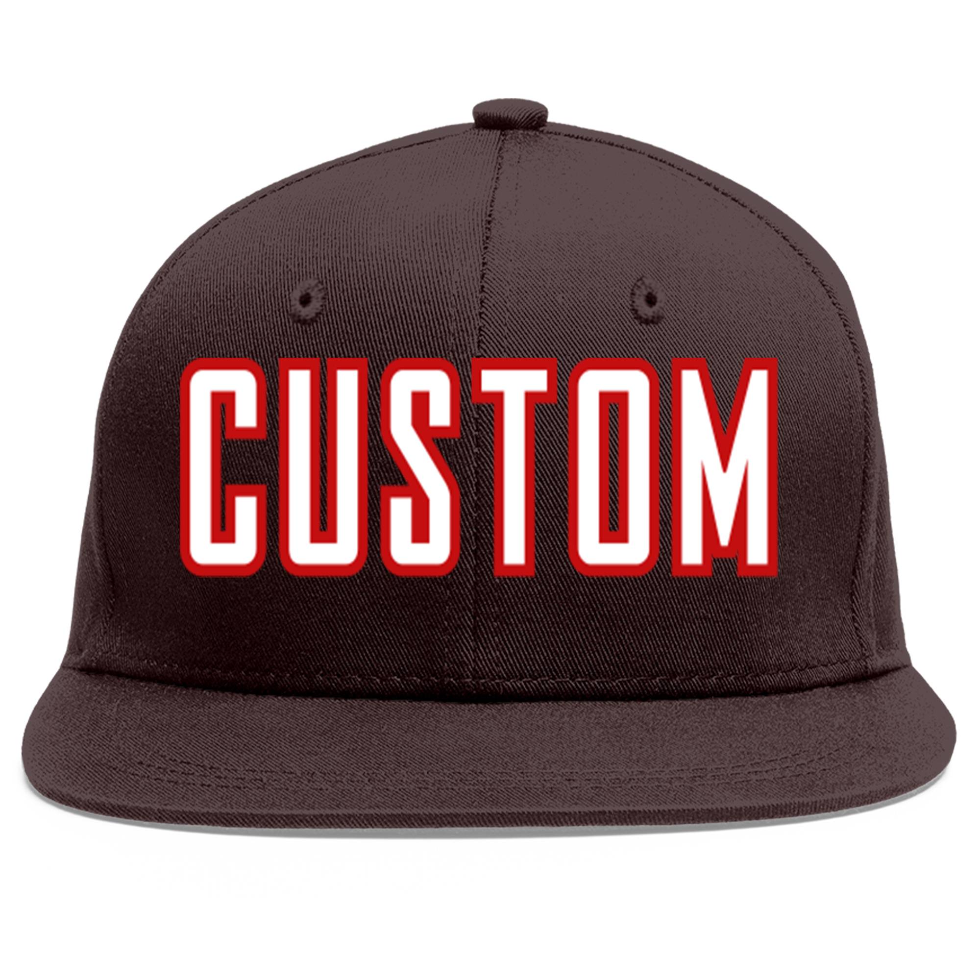 Custom Brown White-Red Flat Eaves Sport Baseball Cap