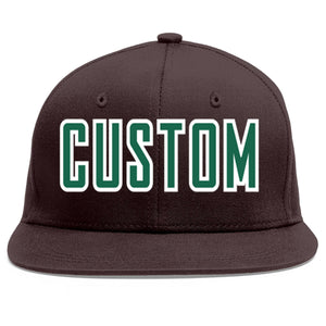 Custom Brown Kelly Green-White Flat Eaves Sport Baseball Cap