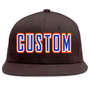 Custom Brown Royal-White Flat Eaves Sport Baseball Cap