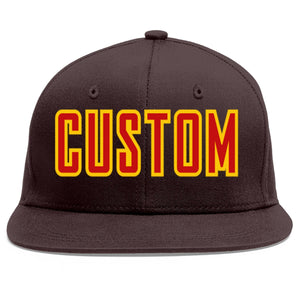 Custom Brown Red-Yellow Flat Eaves Sport Baseball Cap